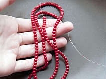  - Červené voskované perly - šňůra 60 cm - 1347238