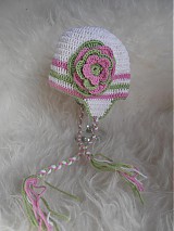 Detské čiapky - Zeleno-ružový kvet - 3783636_