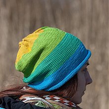 Čiapky, čelenky, klobúky - Bavlnená modro zeleno žltá - 3790350_