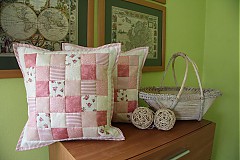 Úžitkový textil - Prehoz, vankúš patchwork vzor staro ružovej, obliečka na vankúš 40x40 cm - 3835344_