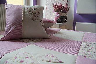 Úžitkový textil - Prehoz, vankúš patchwork vzor ružovo biela, prehoz 140x200 cm - 3862338_