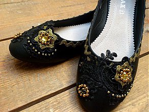 Ponožky, pančuchy, obuv - Balerínky BLACK&GOLD FLOWERS - 3934003_