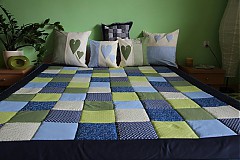 Úžitkový textil - Prehoz, vankúš patchwork vzor zeleno-modra, prehoz 140x200 cm - 3940816_
