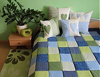 Úžitkový textil - Prehoz, vankúš patchwork vzor zeleno-modra, prehoz 140x200 cm - 3940817_