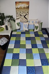 Úžitkový textil - Prehoz, vankúš patchwork vzor zeleno-modra, prehoz 140x200 cm - 3940818_
