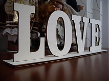 Tabuľky - Drevený nápis HOME, LOVE  + stojan - 3942881_