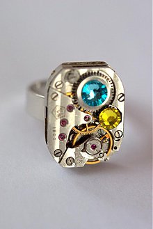Prstene - Steampunkový prsteň a Swarovski - 3978989_