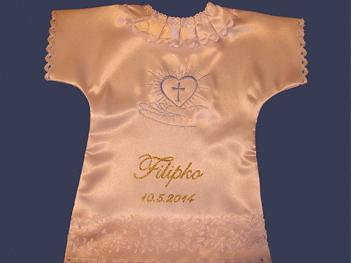 Detské oblečenie - saténová kosielka na krst s menom - 3992121_