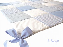 Detský textil - Patchworková deka 100x100cm modrá s viazačkami - 4027234_