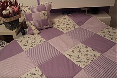 Úžitkový textil - Prehoz, vankúš patchwork vzor levanduľa fialova, deka 220x220 cm - 4125761_