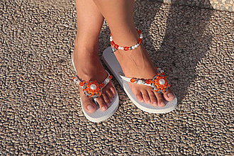 Ponožky, pančuchy, obuv - Plážová letná súprava - oranžovobiela(výpredaj) - 4142694_