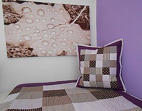 Úžitkový textil - Prehoz, vankúš patchwork vzor čokoládovo-fialová, obliečka 40x40 cm - 4145905_