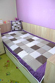 Úžitkový textil - Prehoz, vankúš patchwork vzor fialovo - hnedá, prehoz 120x200 cm - 4151880_