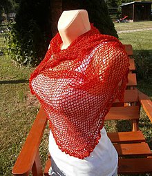 Šatky - háčkovaný šátek - oranžový, lesklý - 4161698_