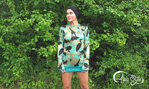 Mikiny - "animal camo turquoise" - 4211649_