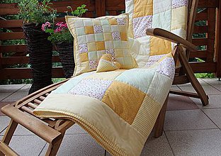 Úžitkový textil - Prehoz, vankúš patchwork vzor smotanovo - žltá, deka 140x200 cm - 4239391_