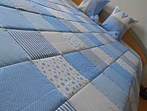 Úžitkový textil - Prehoz, vankúš patchwork vzor smotanovo - modrá, prehoz 140x200 cm - 4287641_