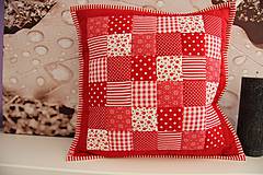 Úžitkový textil - Prehoz, vankúš patchwork vzor červeno-biela , obliečka 40x40 cm - 4320135_