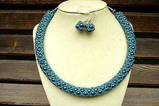 Sady šperkov - Modrý náhrdelník + náušnice - 4368507_
