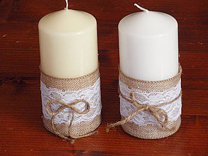 Sviečky - Vintage sviečky s čipkou a mašličkou - 4388401_