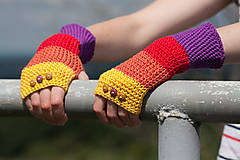 Rukavice - Bavlnené fialovo oranžovo žlté rukavice - 4418688_