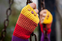 Rukavice - Bavlnené fialovo oranžovo žlté rukavice - 4418691_