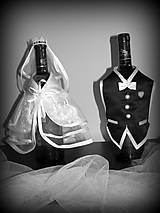 Úžitkový textil - Návleky na svadobné fľaše ženích a nevesta - 4421673_