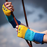 Rukavice - Bavlnené fialovo žlto modré rukavice - 4425634_