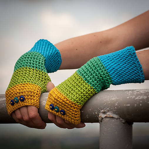  - Bavlnené modro zeleno žlté rukavice - 4429772_