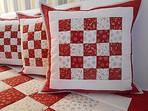Úžitkový textil - Prehoz, vankúš patchwork vzor červeno-biela,  prehoz 200x200 cm - 4446612_