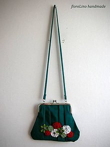 Kabelky - tmavozelená taška s kvetmi - 4474664_