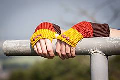 Rukavice - Bavlnené žlto hnedo oranžové rukavice - 4479359_