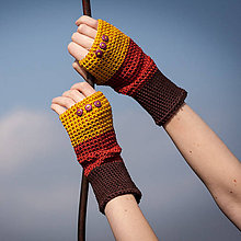 Rukavice - Bavlnené žlto hnedo oranžové rukavice - 4479360_