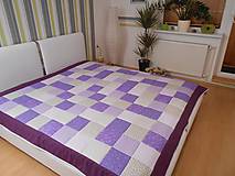 Úžitkový textil - Prehoz, vankúš patchwork vzor smotavovo - fialovo-bežová, deka 200x200 cm - 4505712_