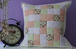 Úžitkový textil - Prehoz, vankúš patchwork vzor zeleno- staro ružová, obliečka 40x40 cm - 4526876_