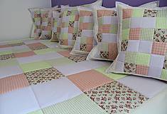 Úžitkový textil - Prehoz, vankúš patchwork vzor zeleno- staro ružová, deka 140x200 cm - 4526942_