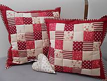 Úžitkový textil - Prehoz, vankúš patchwork vzor bordovo červená - smotanovo béžová, obliečka 40x40 cm - 4540935_