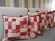 Úžitkový textil - Prehoz, vankúš patchwork vzor bordovo červená - smotanovo béžová, obliečka 40x40 cm - 4540945_