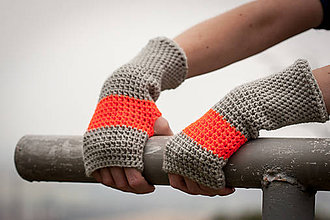 Rukavice - Prúžkované oranžovo šedé rukavice - 4541703_