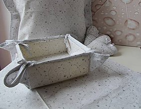 Úžitkový textil - Košík na pečivo - snehovo biela - strieborný vzor - 4585416_