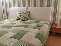 Úžitkový textil - Prehoz, vankúš patchwork vzor olivovo zelena s béžovou, deka 140x200 cm - 4614293_