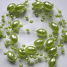 Galantéria - Perličky na silone 8x11mm (zelená-130cm) - 4657024_