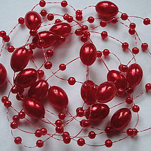 Galantéria - Perličky na silone 8x11mm (červená-130cm) - 4657045_