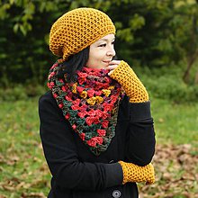 Čiapky, čelenky, klobúky - Horčicový (set) - 4654307_