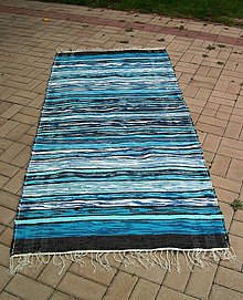 Úžitkový textil - Ručne tkaný koberec - tyrkysový cca 100x200 cm - 4662335_