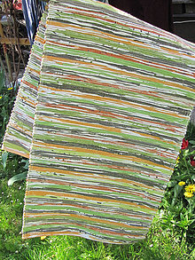 Úžitkový textil - Ručne tkaný koberec - zeleno oranžový 70 x 150 cm - 4680123_