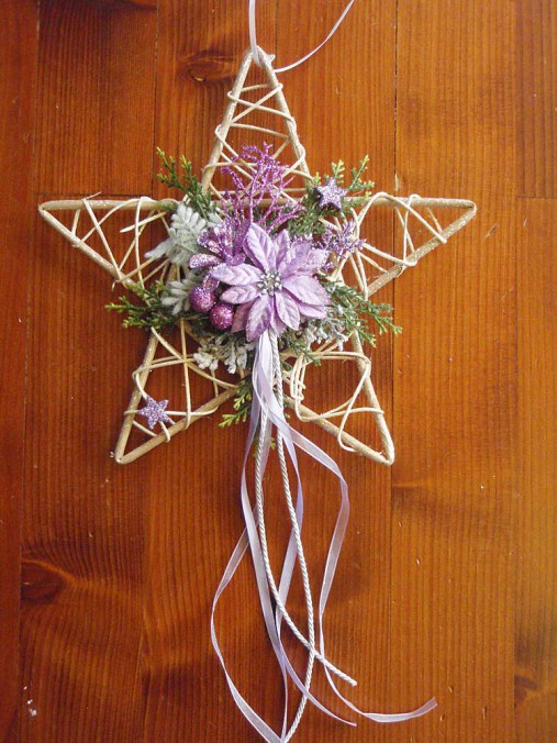 Dekorácie - Hviezda s fialovou výzdobou - 4684361_