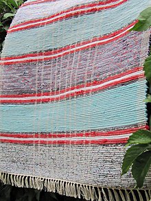 Úžitkový textil - Ručne tkaný behúň, modrý tradičný 70x400 cm - 4689842_
