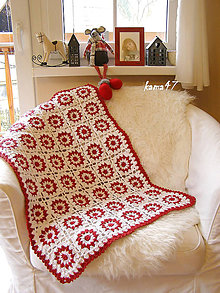 Úžitkový textil - Deka bielo-červená... "Gabika" - 4696358_