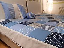 Úžitkový textil - Prehoz, vankúš patchwork vzor svetlo-tmavo modrá s bielou , deka 140x200 cm - 4706293_